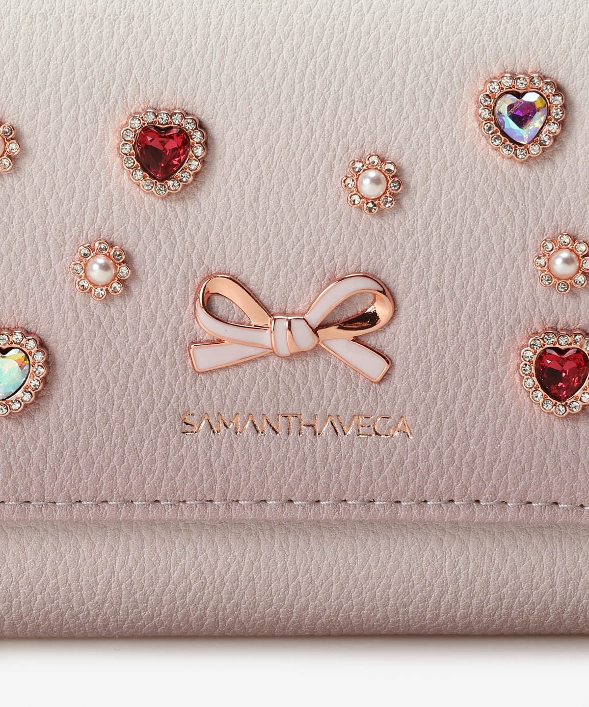 SAMANTHAVEGA Heart Bijou Gradient Fold Wallet | Pink Gold Hardware & Crystal Heart Embellishments