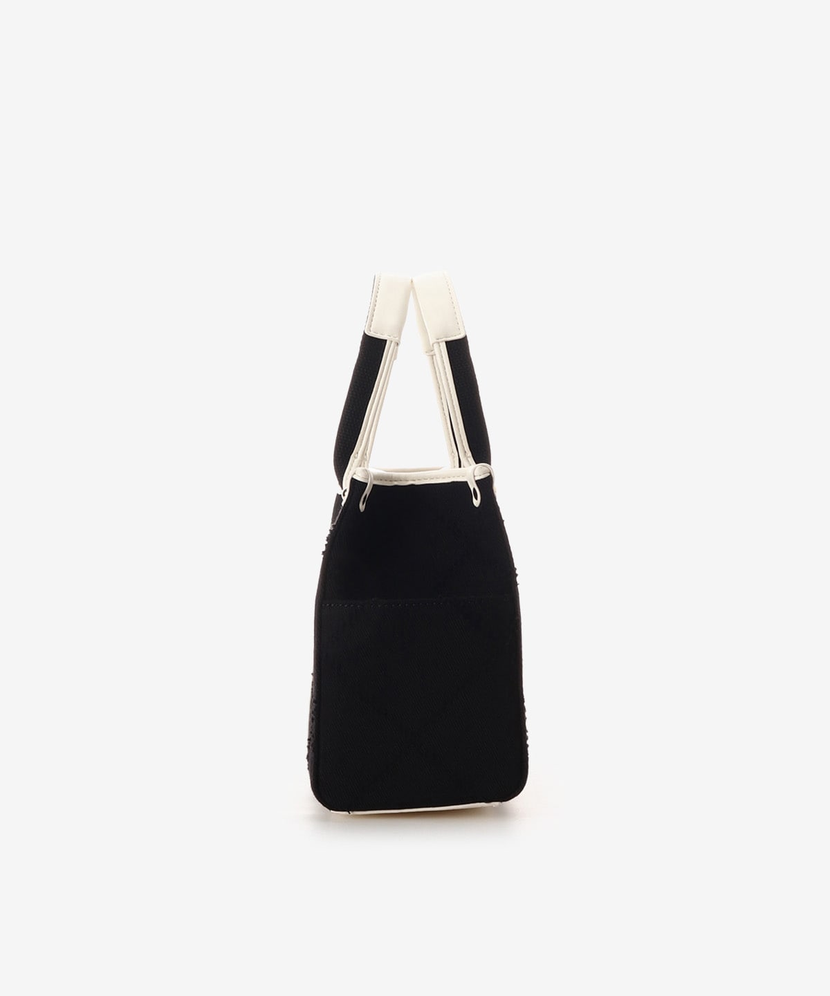 SAMANTHAVEGA Logo Tape Denim-Style Tote (Small) | 2-Way Box Tote with Fringe Accent