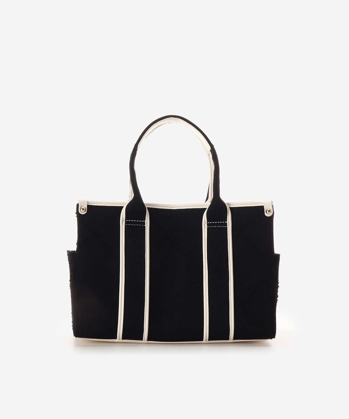SAMANTHAVEGA Logo Tape Denim-Style Tote (Small) | 2-Way Box Tote with Fringe Accent