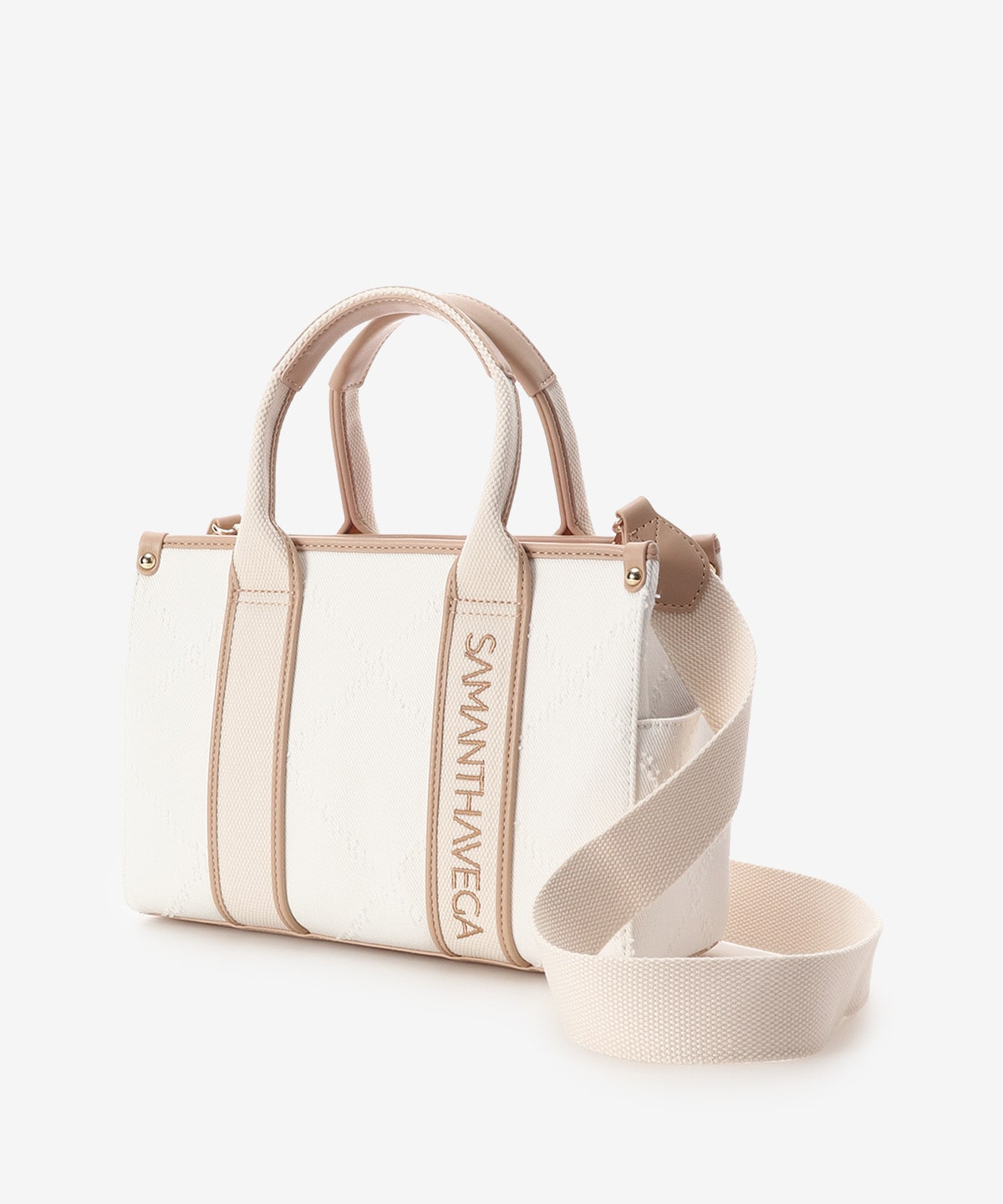 SAMANTHAVEGA Logo Tape Denim-Style Tote (Small) | 2-Way Box Tote with Fringe Accent