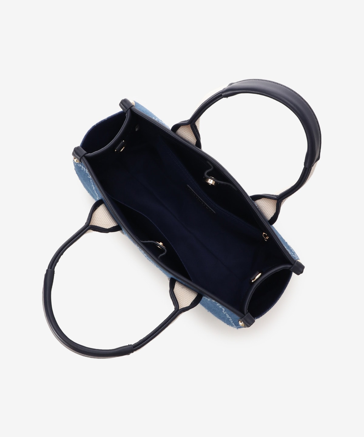 SAMANTHAVEGA Logo Tape Denim-Style Tote (Small) | 2-Way Box Tote with Fringe Accent