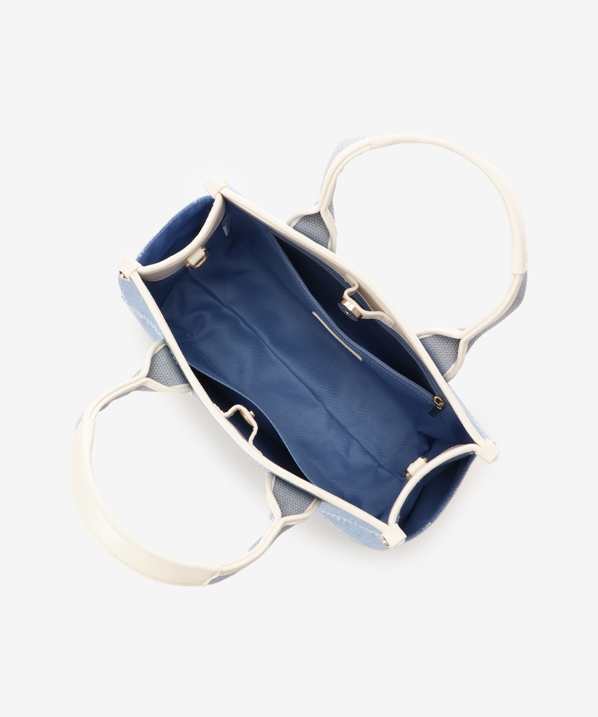 SAMANTHAVEGA Logo Tape Denim-Style Tote (Small) | 2-Way Box Tote with Fringe Accent