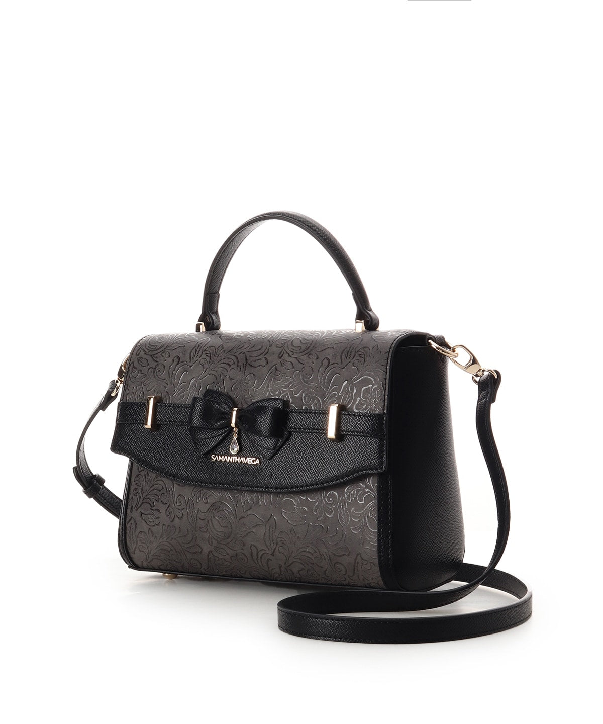 SAMANTHAVEGA Floral Accent Ribbon Shoulder Bag  Elegant Embossed Flower Design & 2-Way Style
