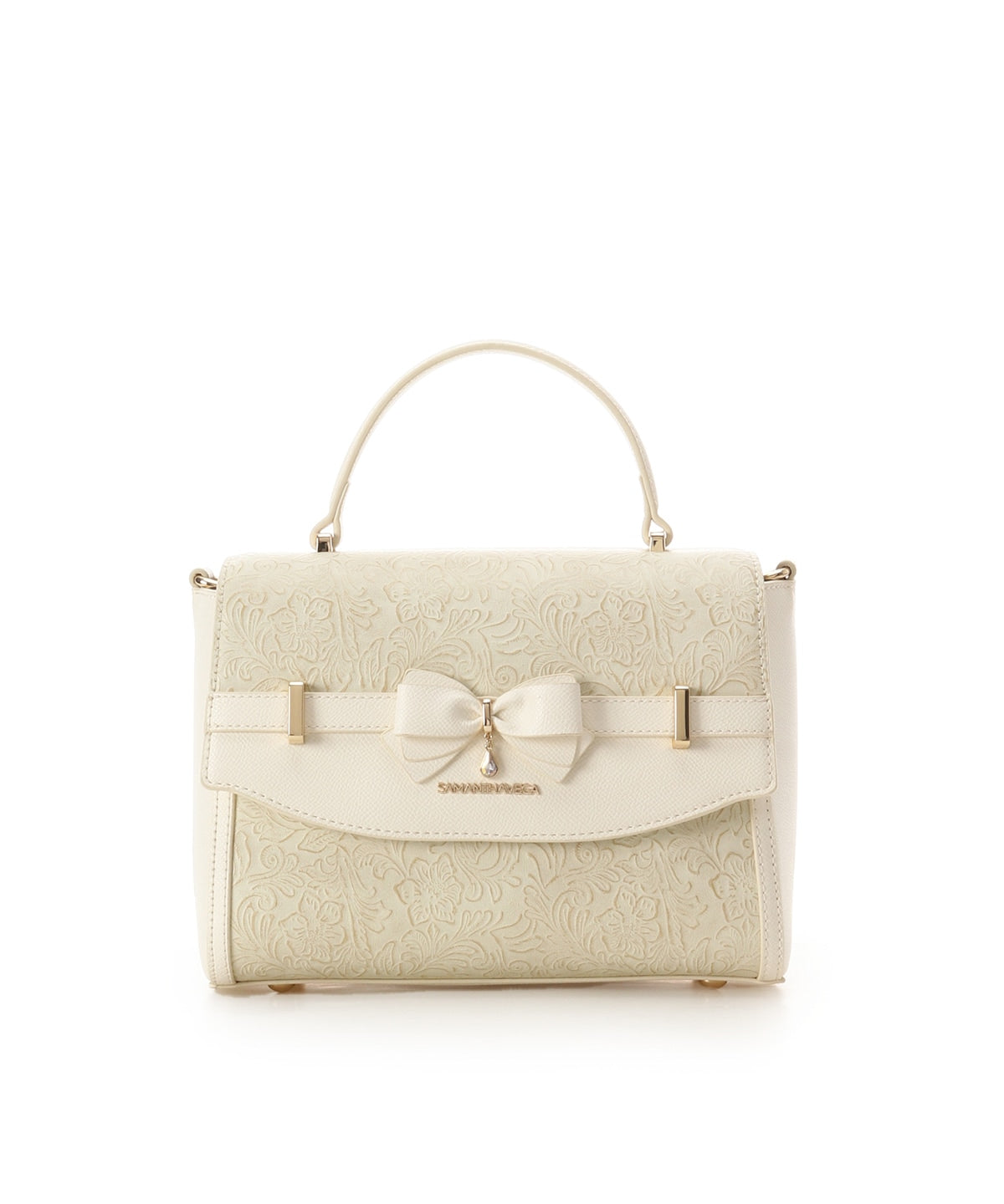 SAMANTHAVEGA Floral Accent Ribbon Shoulder Bag  Elegant Embossed Flower Design & 2-Way Style