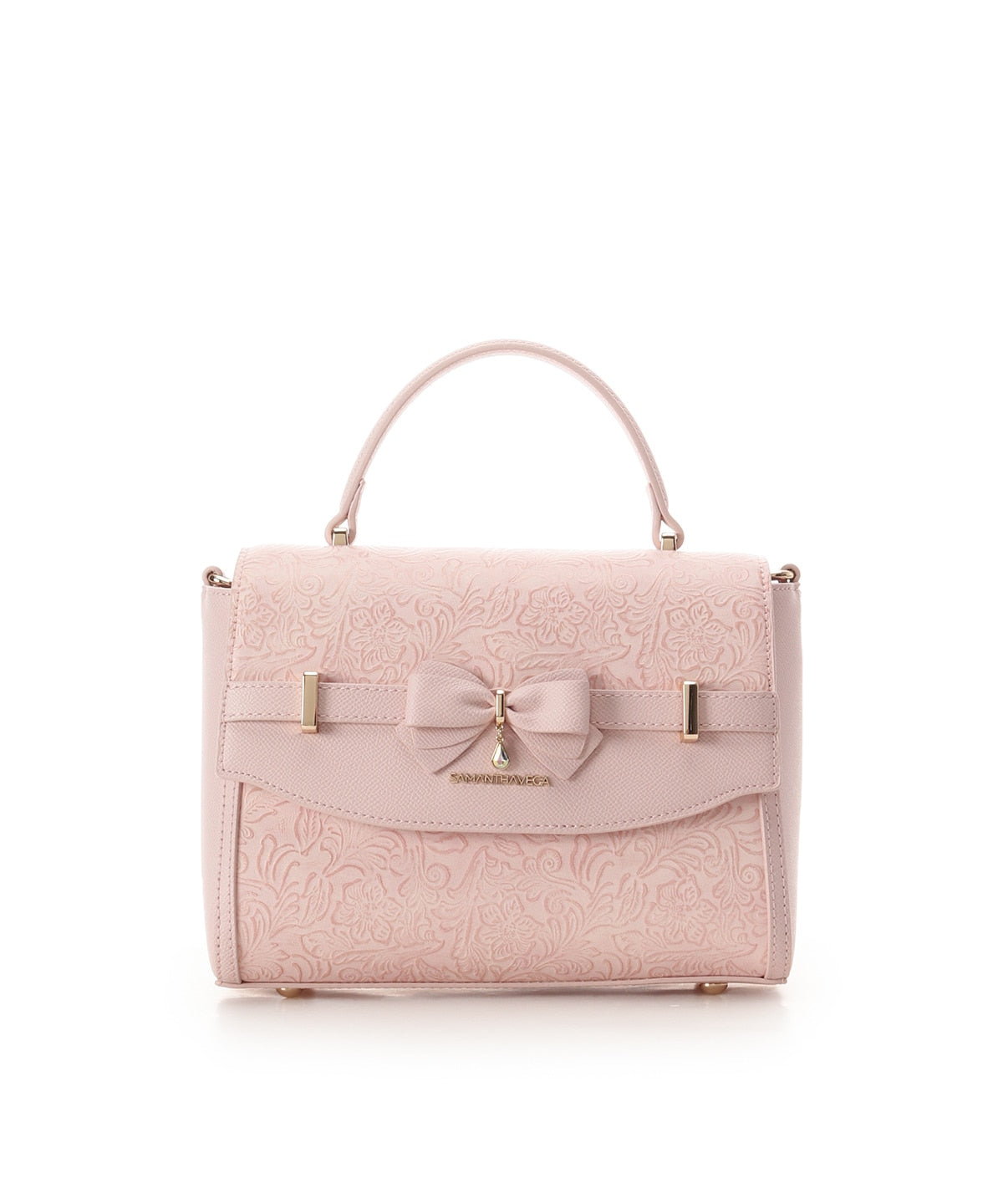 SAMANTHAVEGA Floral Accent Ribbon Shoulder Bag  Elegant Embossed Flower Design & 2-Way Style