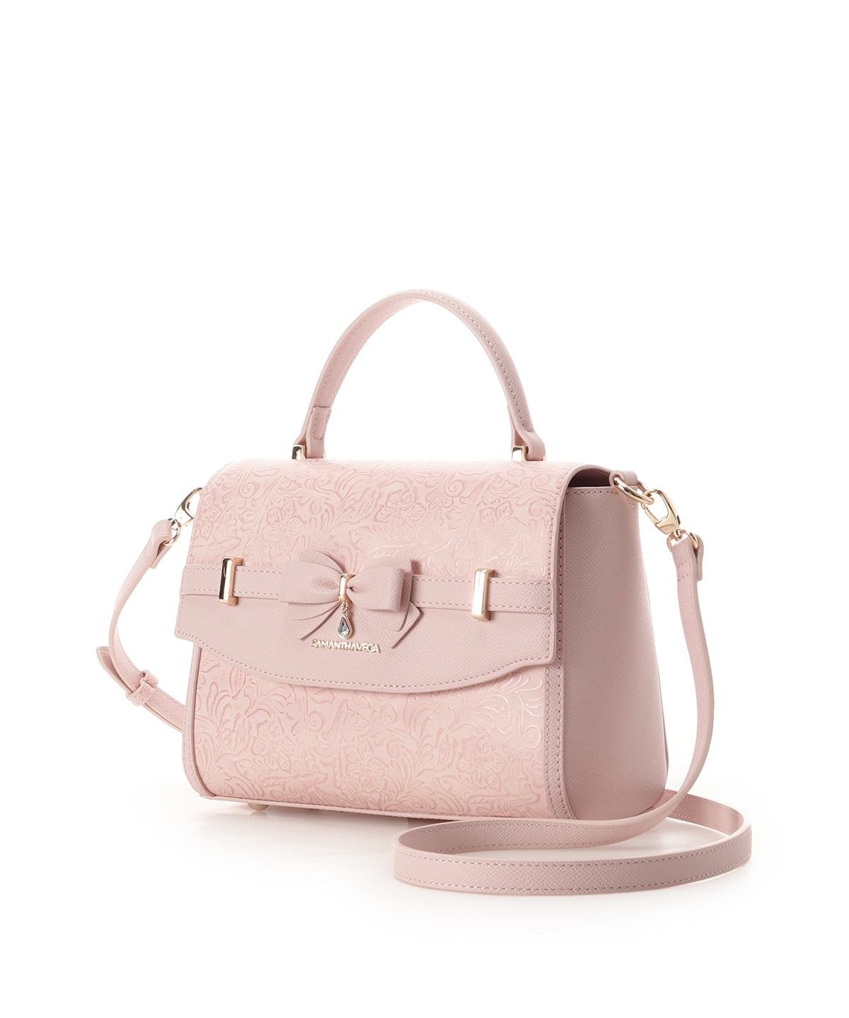 SAMANTHAVEGA Floral Accent Ribbon Shoulder Bag  Elegant Embossed Flower Design & 2-Way Style