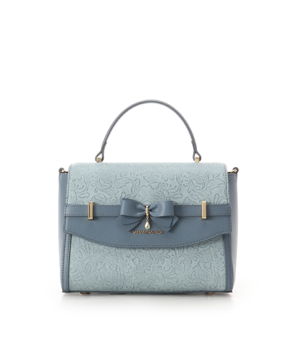 SAMANTHAVEGA Floral Accent Ribbon Shoulder Bag  Elegant Embossed Flower Design & 2-Way Style