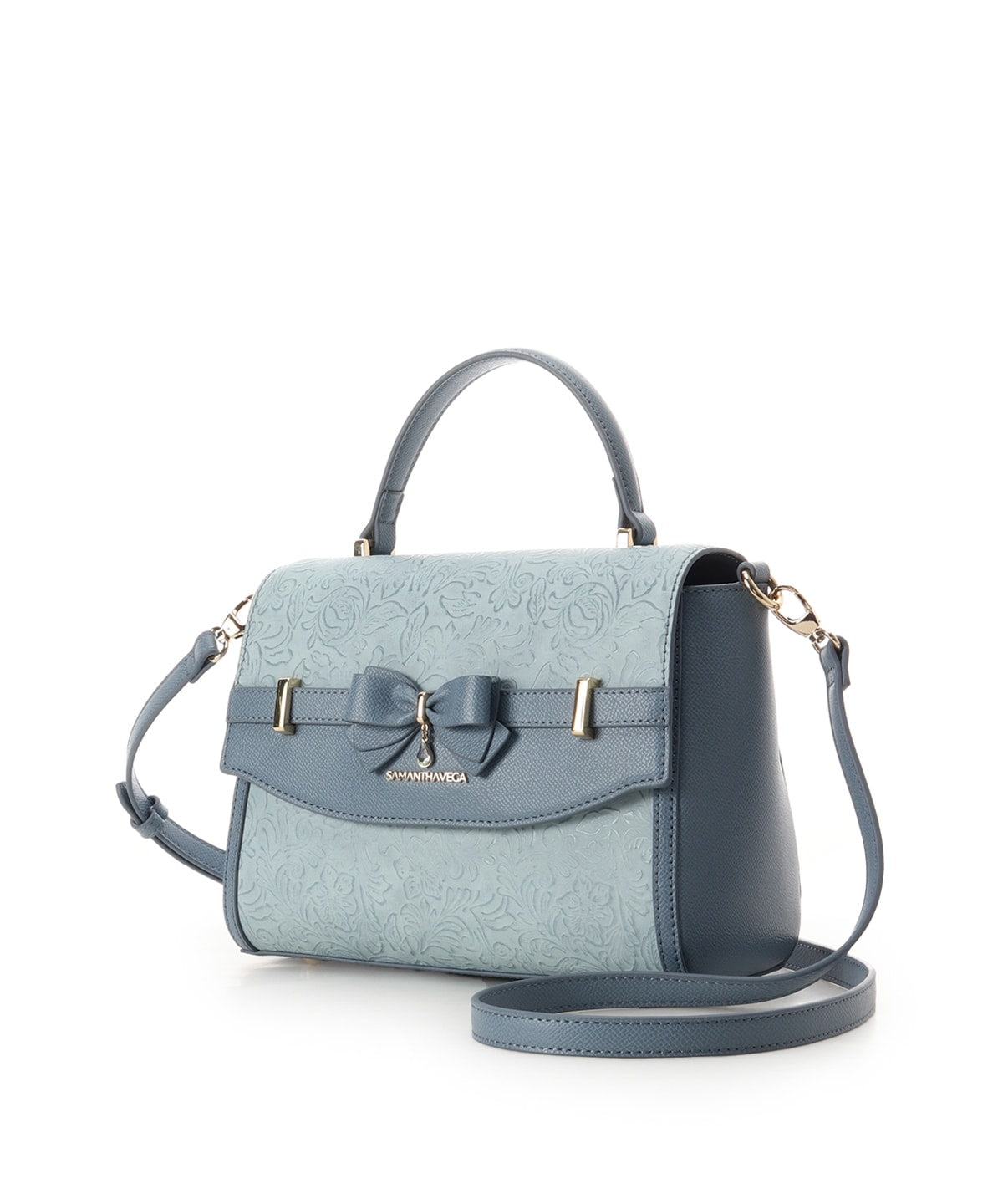 SAMANTHAVEGA Floral Accent Ribbon Shoulder Bag  Elegant Embossed Flower Design & 2-Way Style