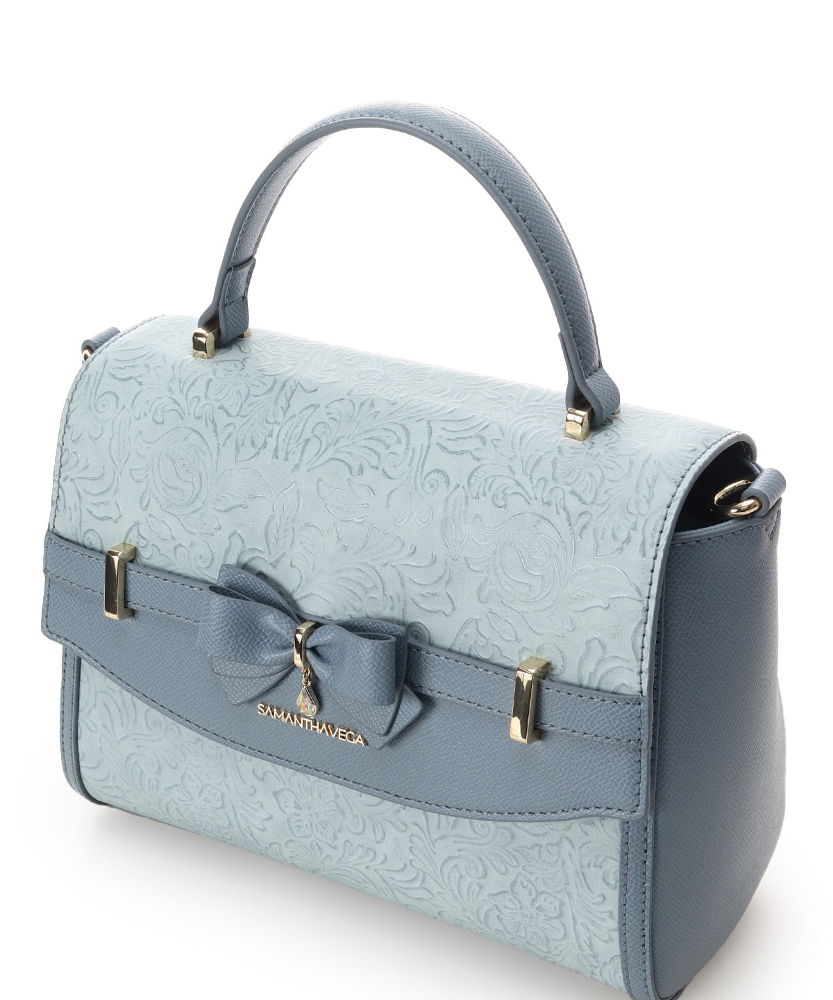 SAMANTHAVEGA Floral Accent Ribbon Shoulder Bag  Elegant Embossed Flower Design & 2-Way Style