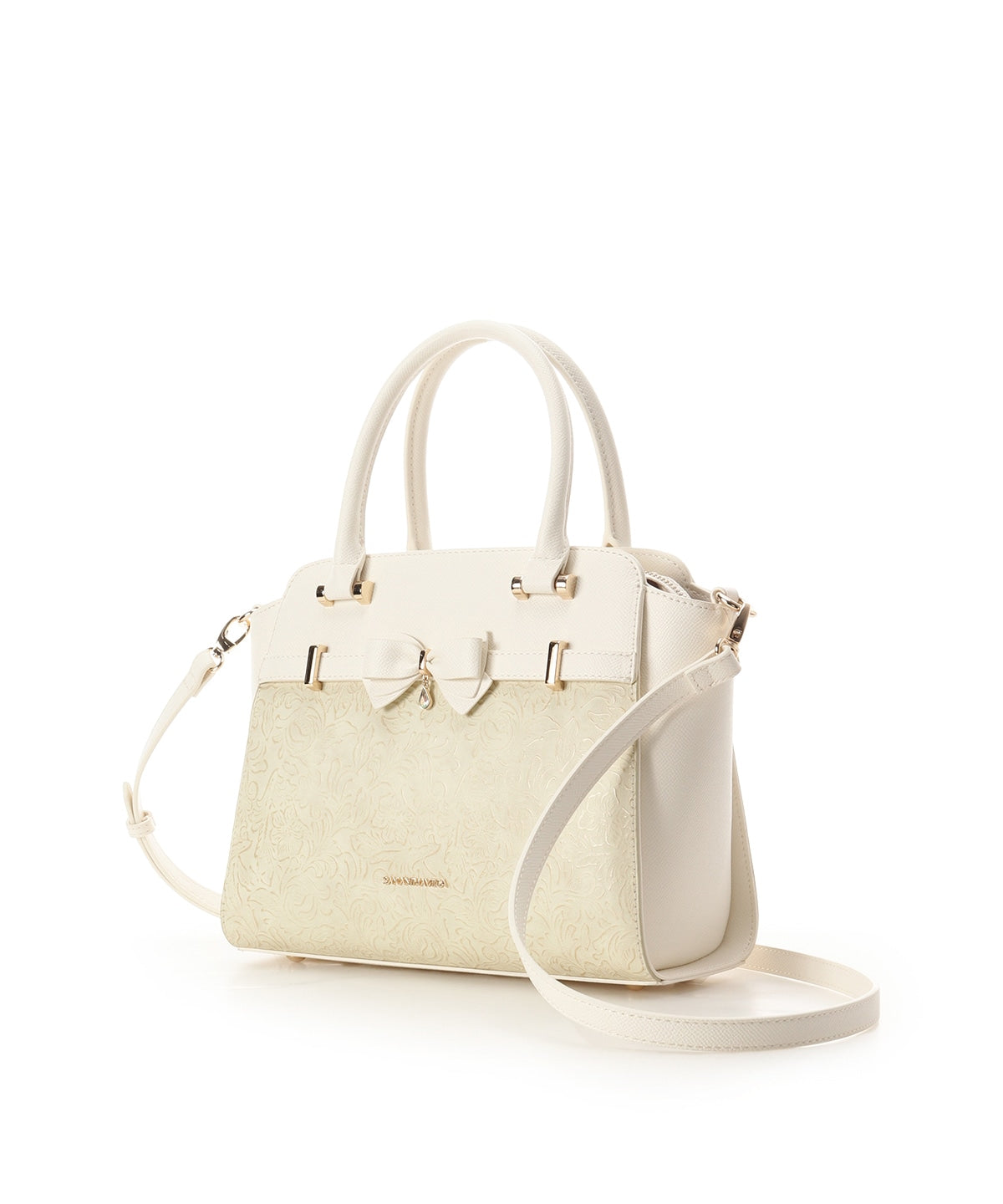 SAMANTHAVEGA Floral Accent Ribbon Handbag | 2-Way Shoulder & Tote with Elegant Cutwork Design