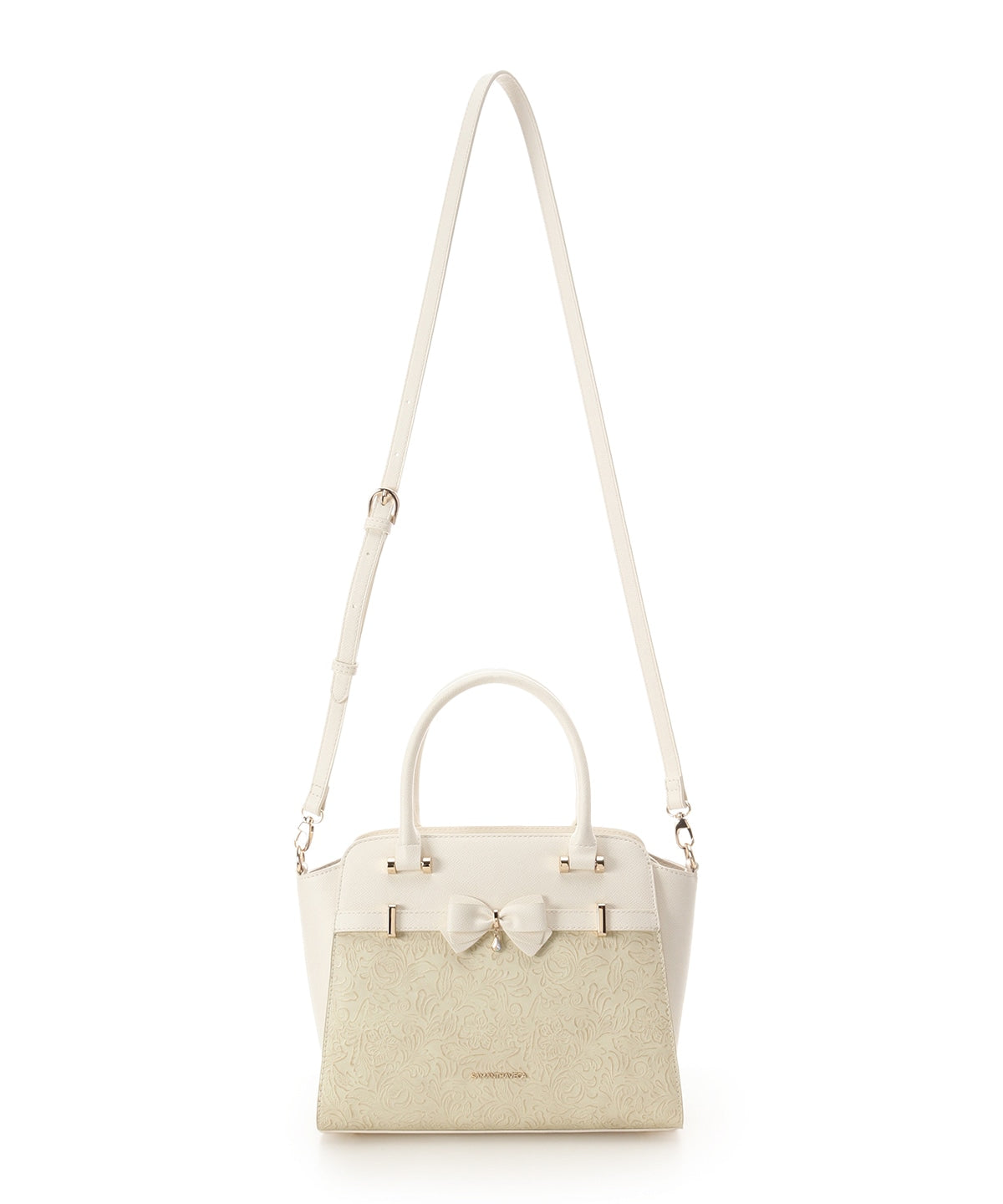 SAMANTHAVEGA Floral Accent Ribbon Handbag | 2-Way Shoulder & Tote with Elegant Cutwork Design