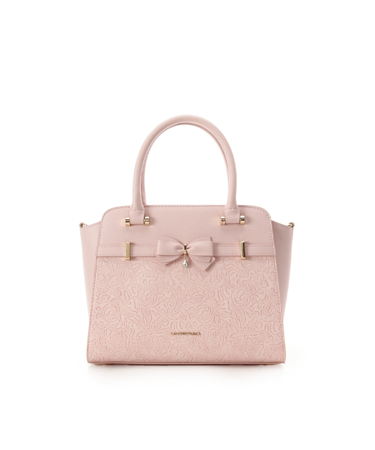 SAMANTHAVEGA Floral Accent Ribbon Handbag | 2-Way Shoulder & Tote with Elegant Cutwork Design