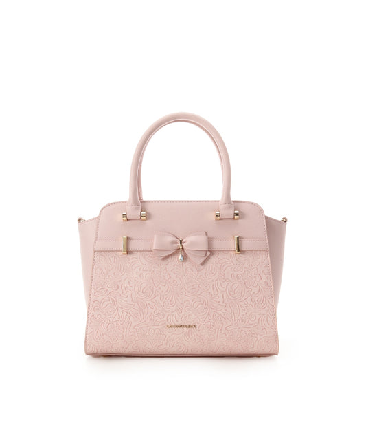 SAMANTHAVEGA Floral Accent Ribbon Handbag | 2-Way Shoulder & Tote with Elegant Cutwork Design
