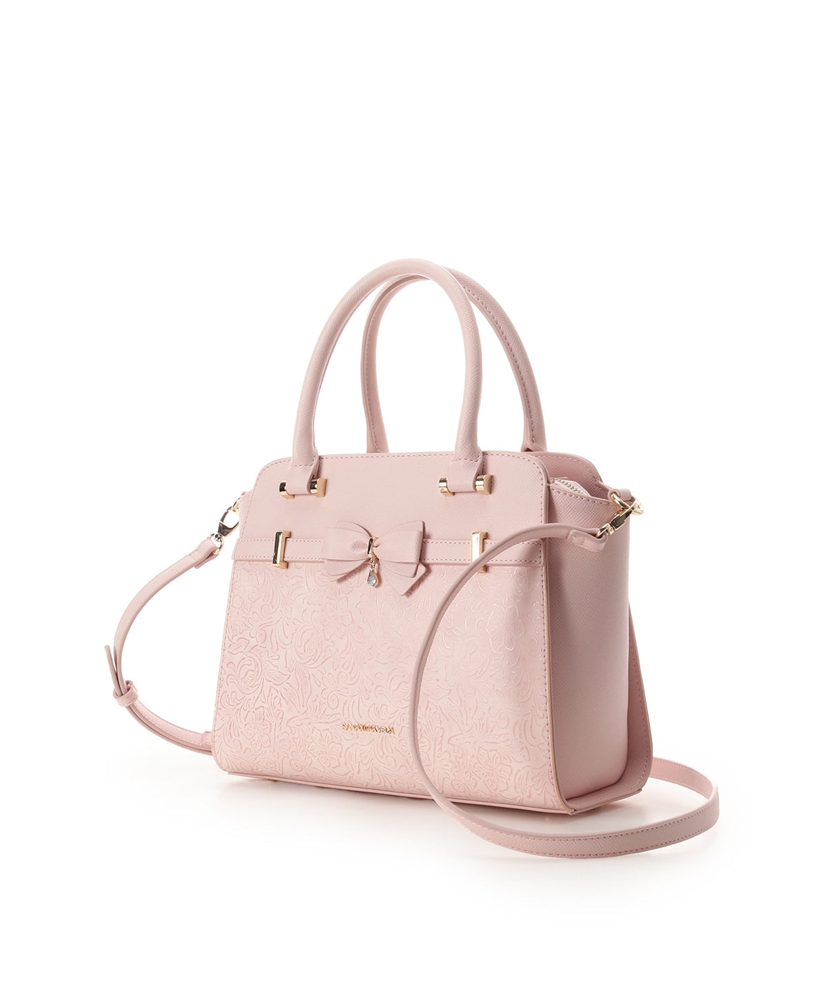 SAMANTHAVEGA Floral Accent Ribbon Handbag | 2-Way Shoulder & Tote with Elegant Cutwork Design
