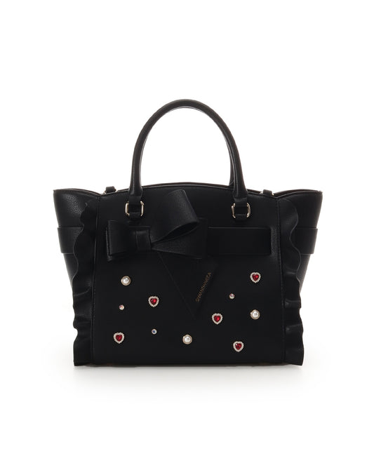 SAMANTHAVEGA Blossom Ribbon Flutter (Small) | Jewel Heart & Pearl Embellished 2-Way Bag