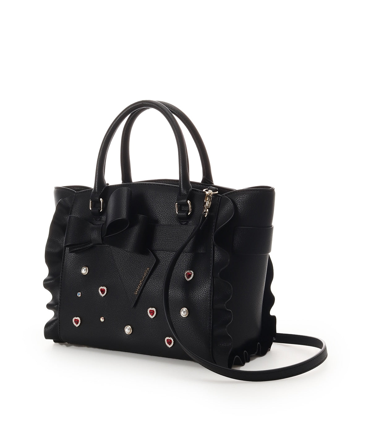 SAMANTHAVEGA Blossom Ribbon Flutter (Small) | Jewel Heart & Pearl Embellished 2-Way Bag