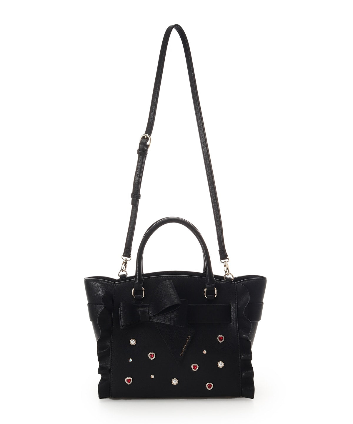 SAMANTHAVEGA Blossom Ribbon Flutter (Small) | Jewel Heart & Pearl Embellished 2-Way Bag