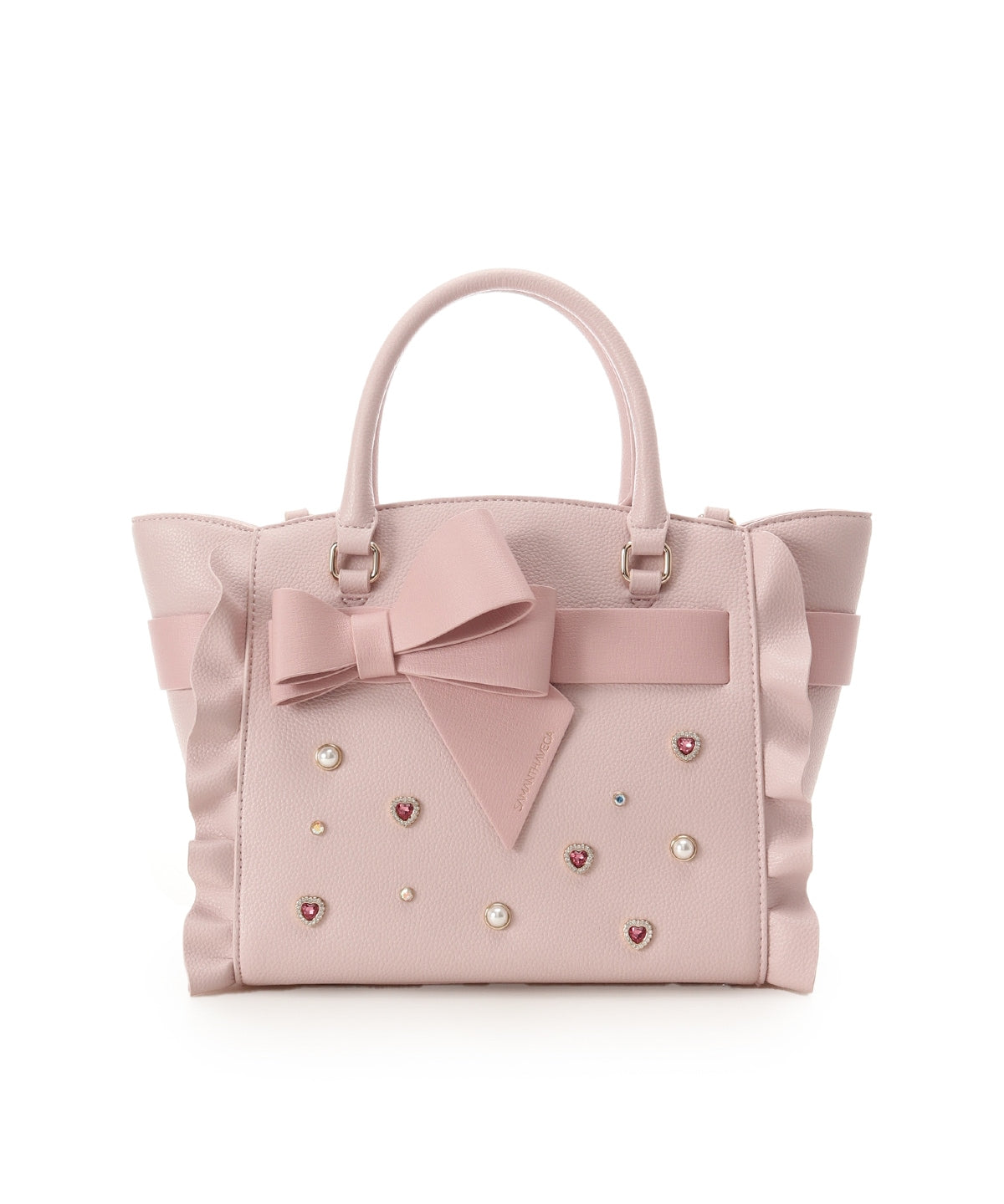 SAMANTHAVEGA Blossom Ribbon Flutter (Small) | Jewel Heart & Pearl Embellished 2-Way Bag