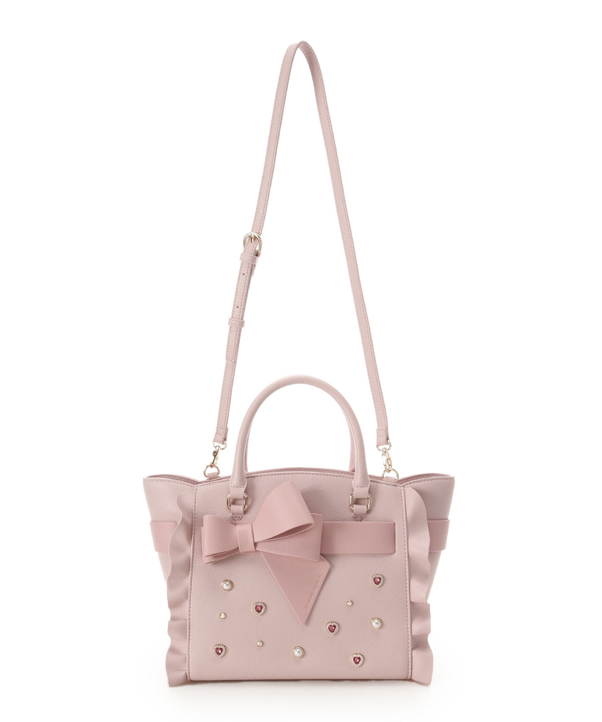 SAMANTHAVEGA Blossom Ribbon Flutter (Small) | Jewel Heart & Pearl Embellished 2-Way Bag