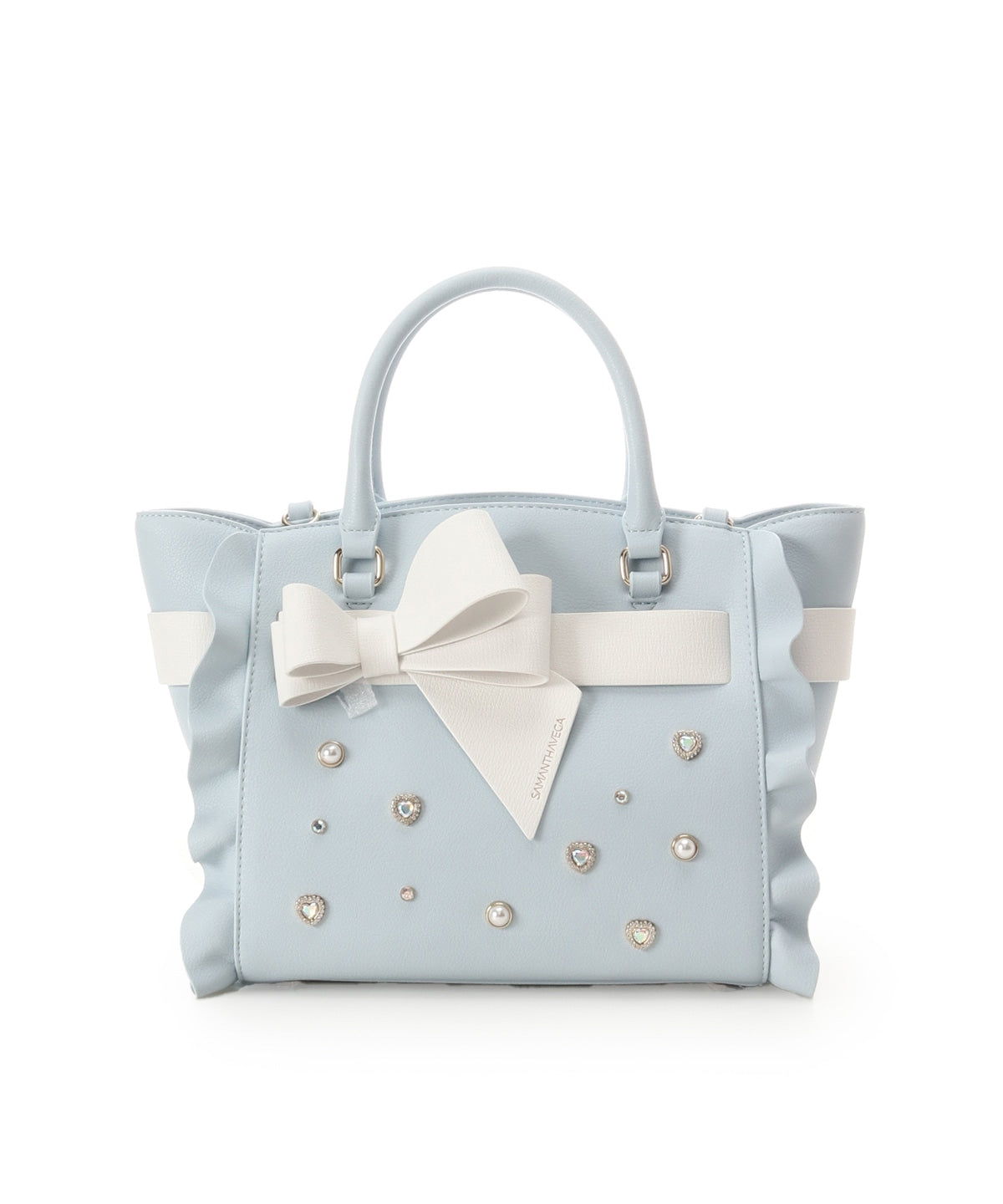 SAMANTHAVEGA Blossom Ribbon Flutter (Small) | Jewel Heart & Pearl Embellished 2-Way Bag
