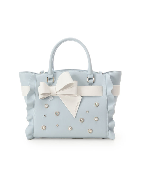 SAMANTHAVEGA Blossom Ribbon Flutter (Small) | Jewel Heart & Pearl Embellished 2-Way Bag