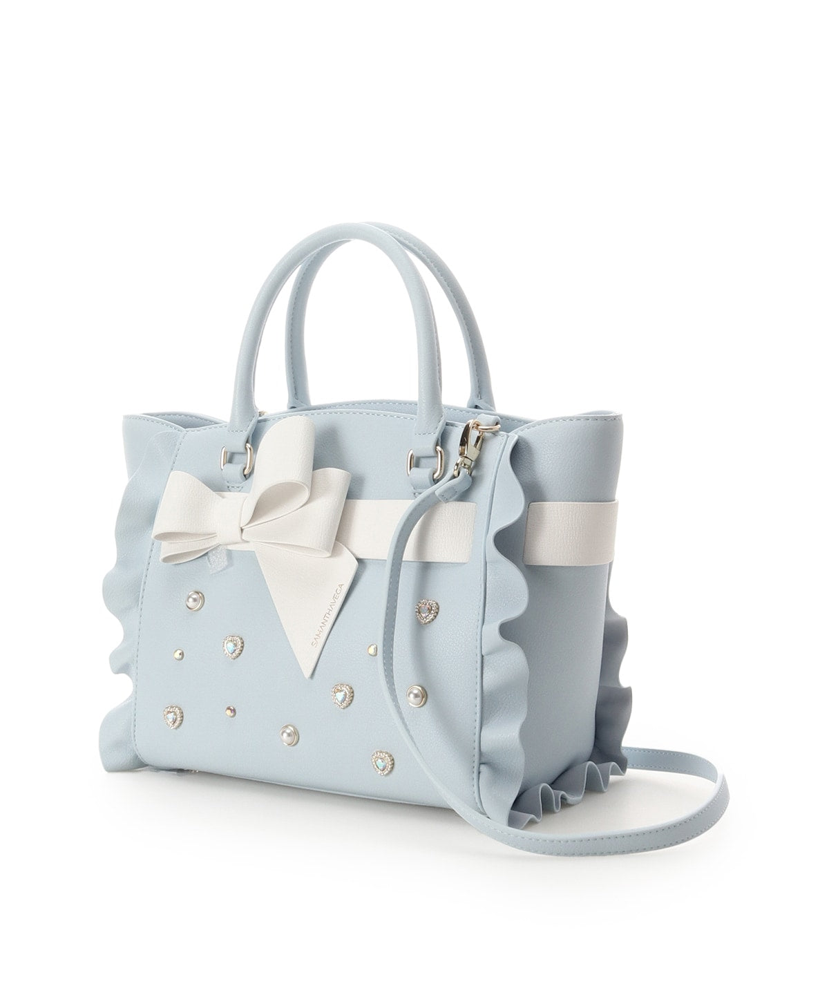 SAMANTHAVEGA Blossom Ribbon Flutter (Small) | Jewel Heart & Pearl Embellished 2-Way Bag