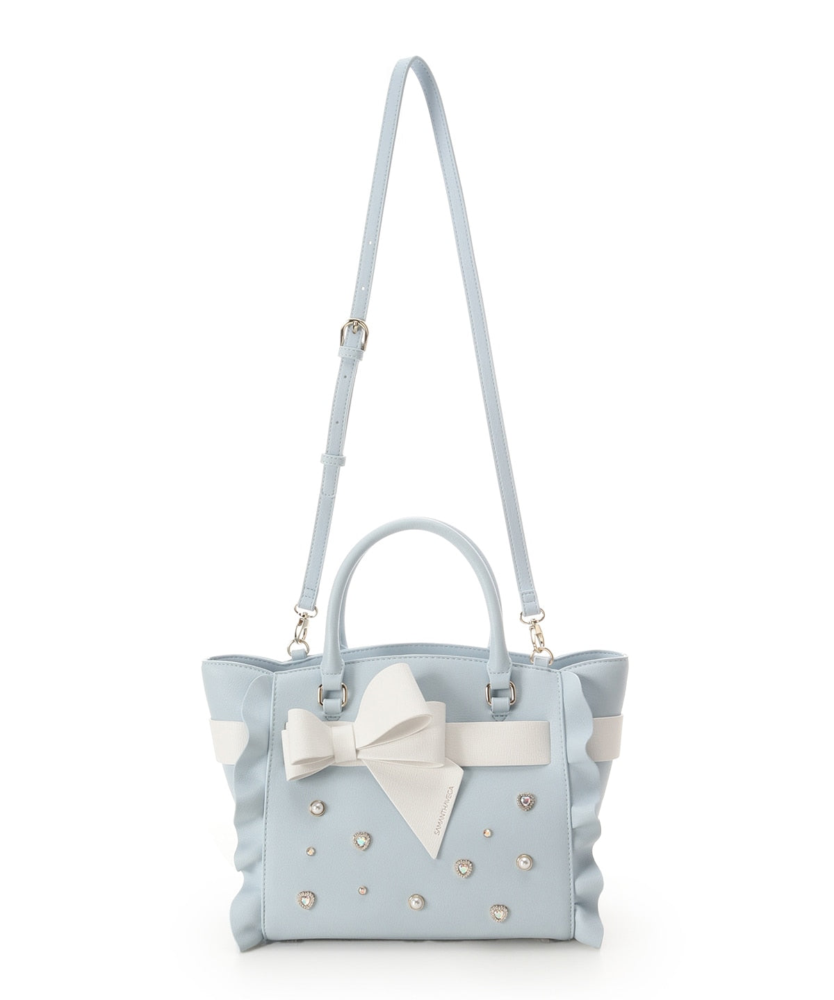 SAMANTHAVEGA Blossom Ribbon Flutter (Small) | Jewel Heart & Pearl Embellished 2-Way Bag
