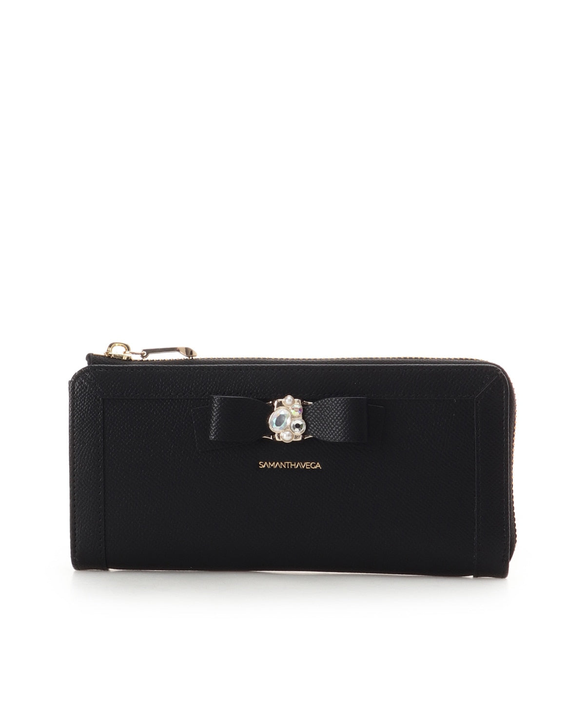 SAMANTHAVEGA Jewel Ribbon Long Wallet | Elegant L-Zip with Bijou Accent