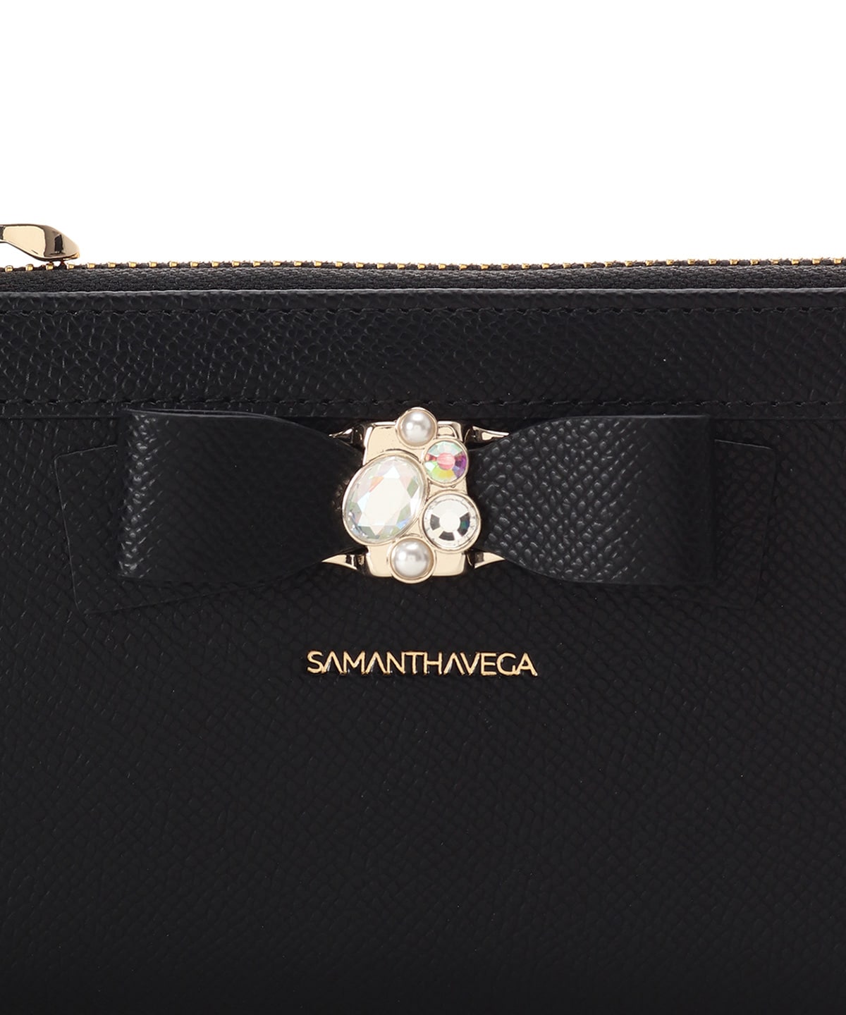 SAMANTHAVEGA Jewel Ribbon Long Wallet | Elegant L-Zip with Bijou Accent