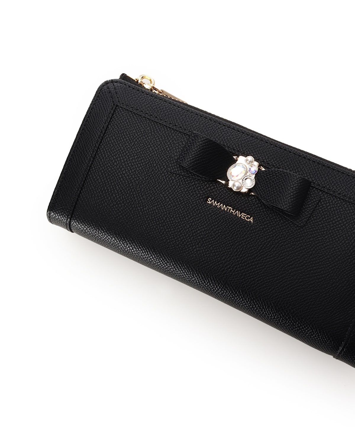 SAMANTHAVEGA Jewel Ribbon Long Wallet | Elegant L-Zip with Bijou Accent