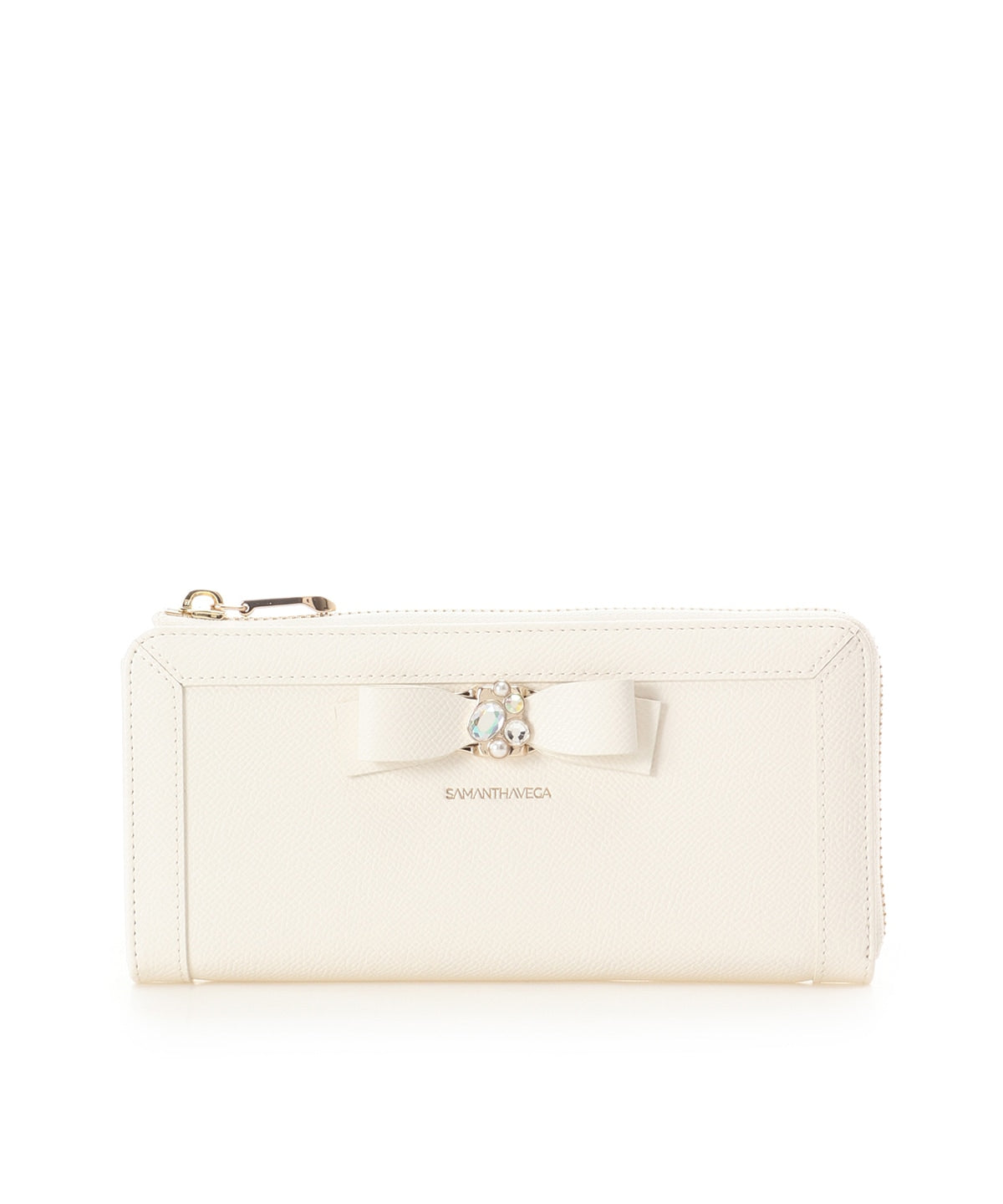 SAMANTHAVEGA Jewel Ribbon Long Wallet | Elegant L-Zip with Bijou Accent