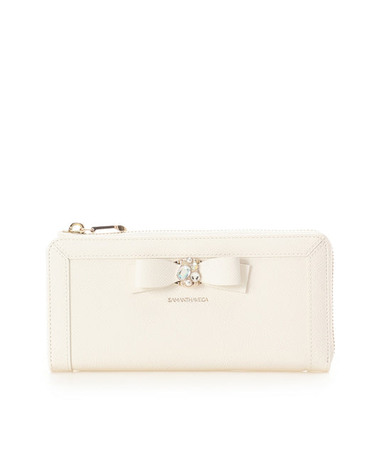 SAMANTHAVEGA Jewel Ribbon Long Wallet | Elegant L-Zip with Bijou Accent