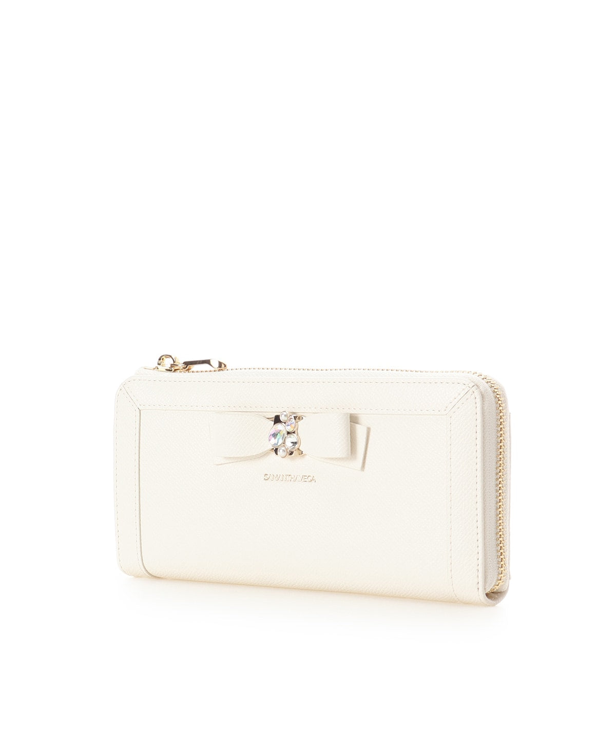 SAMANTHAVEGA Jewel Ribbon Long Wallet | Elegant L-Zip with Bijou Accent