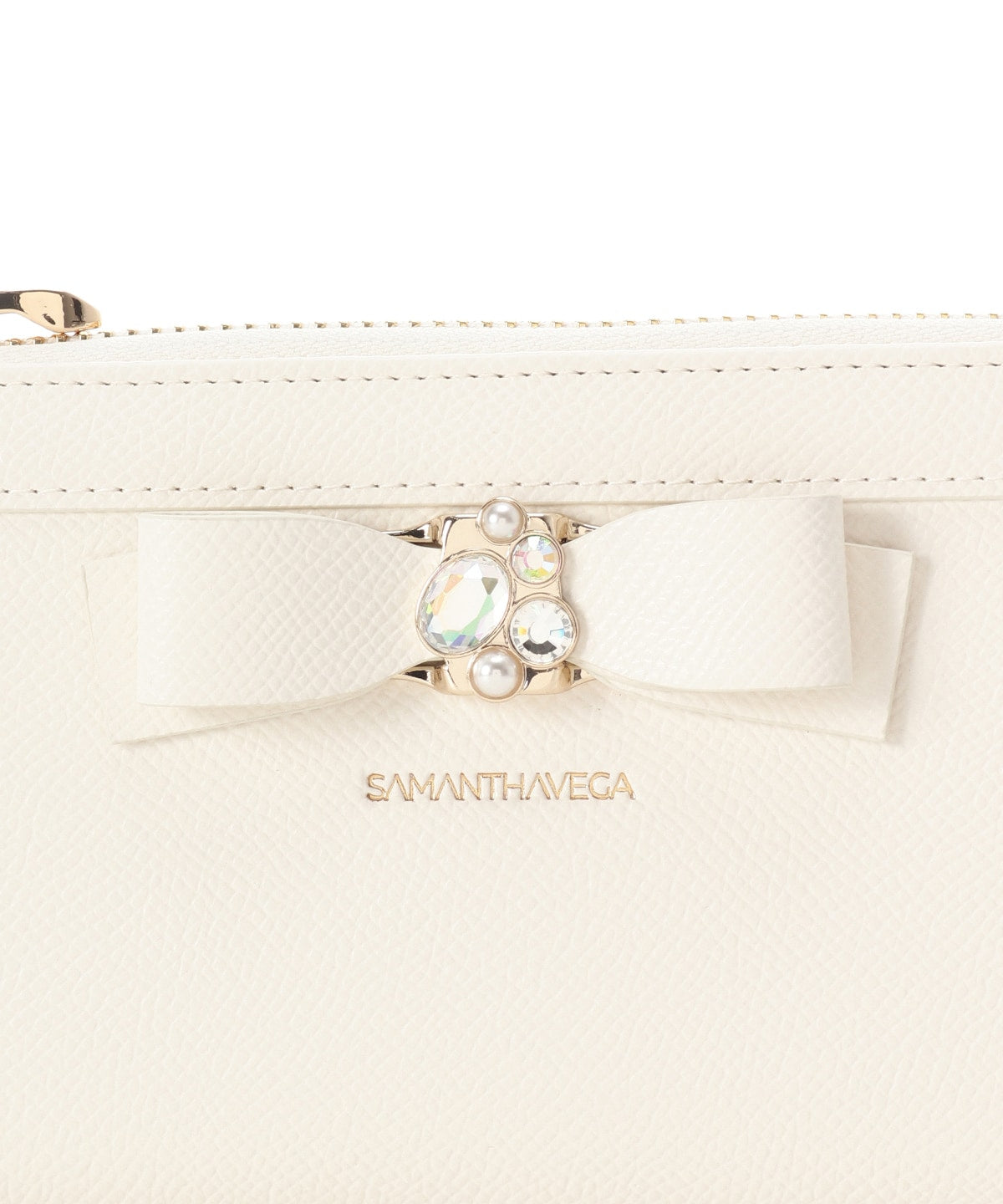 SAMANTHAVEGA Jewel Ribbon Long Wallet | Elegant L-Zip with Bijou Accent