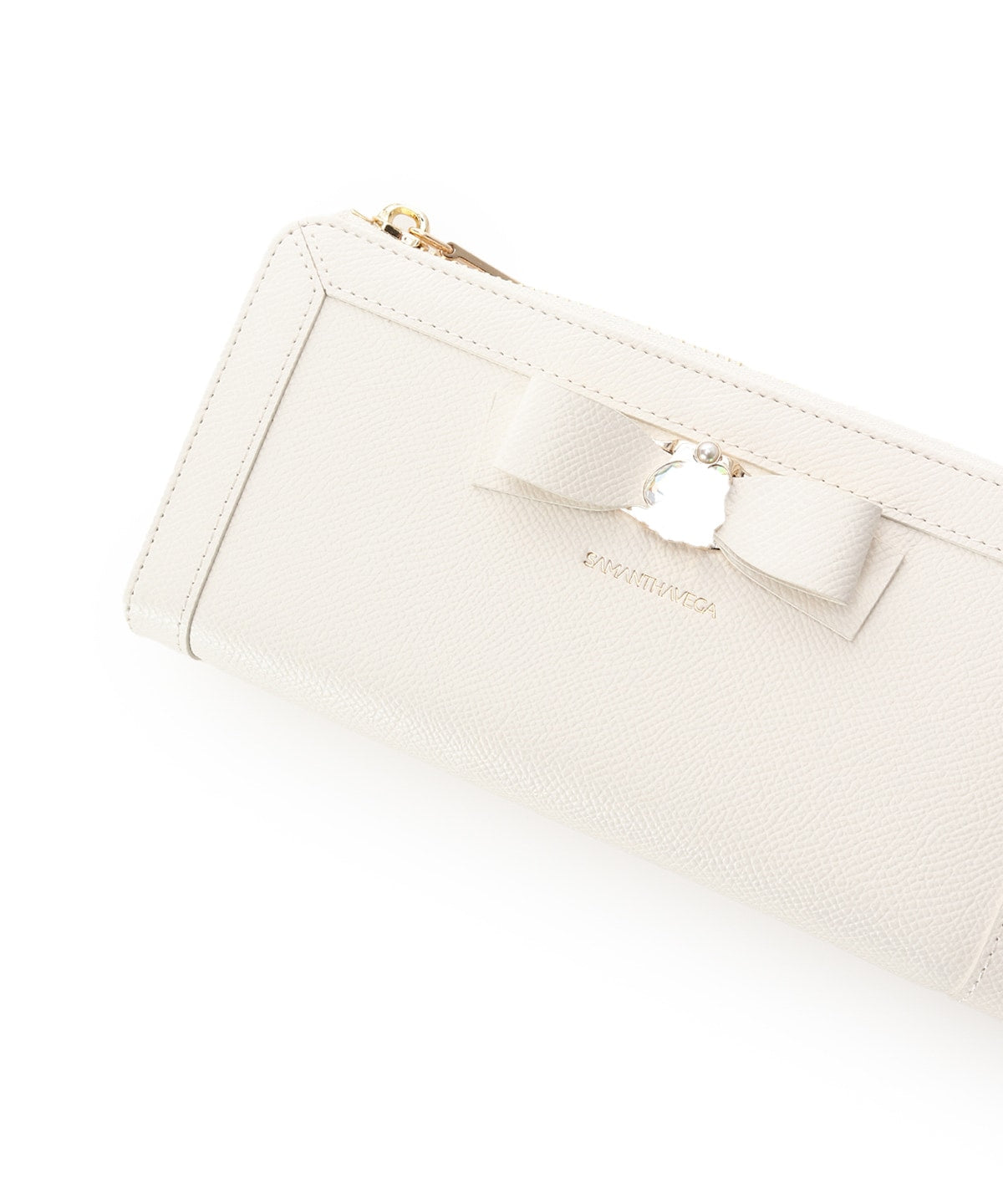 SAMANTHAVEGA Jewel Ribbon Long Wallet | Elegant L-Zip with Bijou Accent