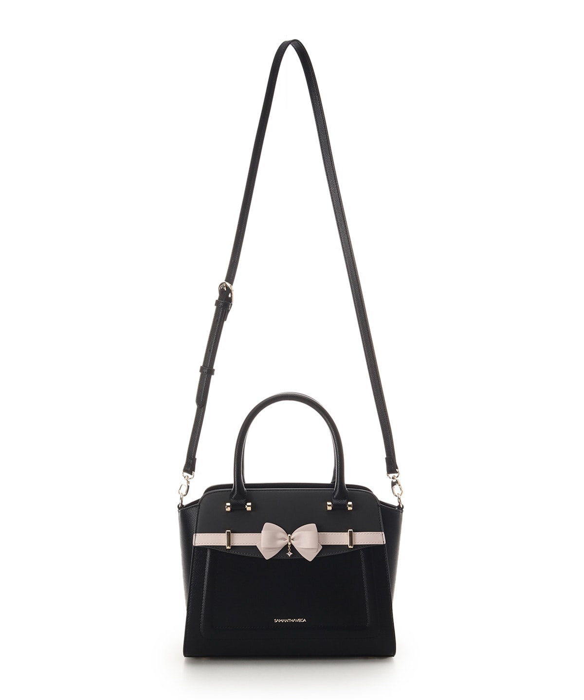 SAMANTHAVEGA Bi-Color Accent Ribbon Handbag  Elegant 2-Way Tote with Detachable Strap