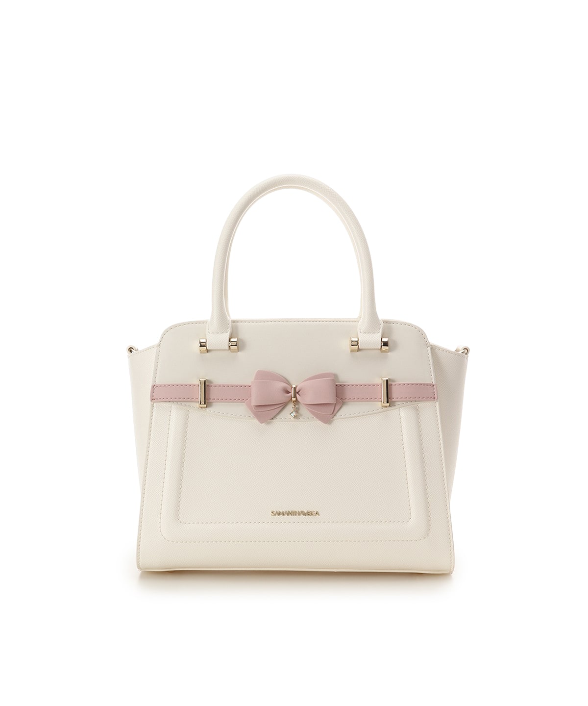 SAMANTHAVEGA Bi-Color Accent Ribbon Handbag  Elegant 2-Way Tote with Detachable Strap