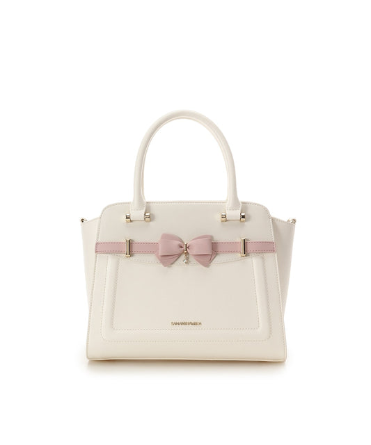 SAMANTHAVEGA Bi-Color Accent Ribbon Handbag  Elegant 2-Way Tote with Detachable Strap