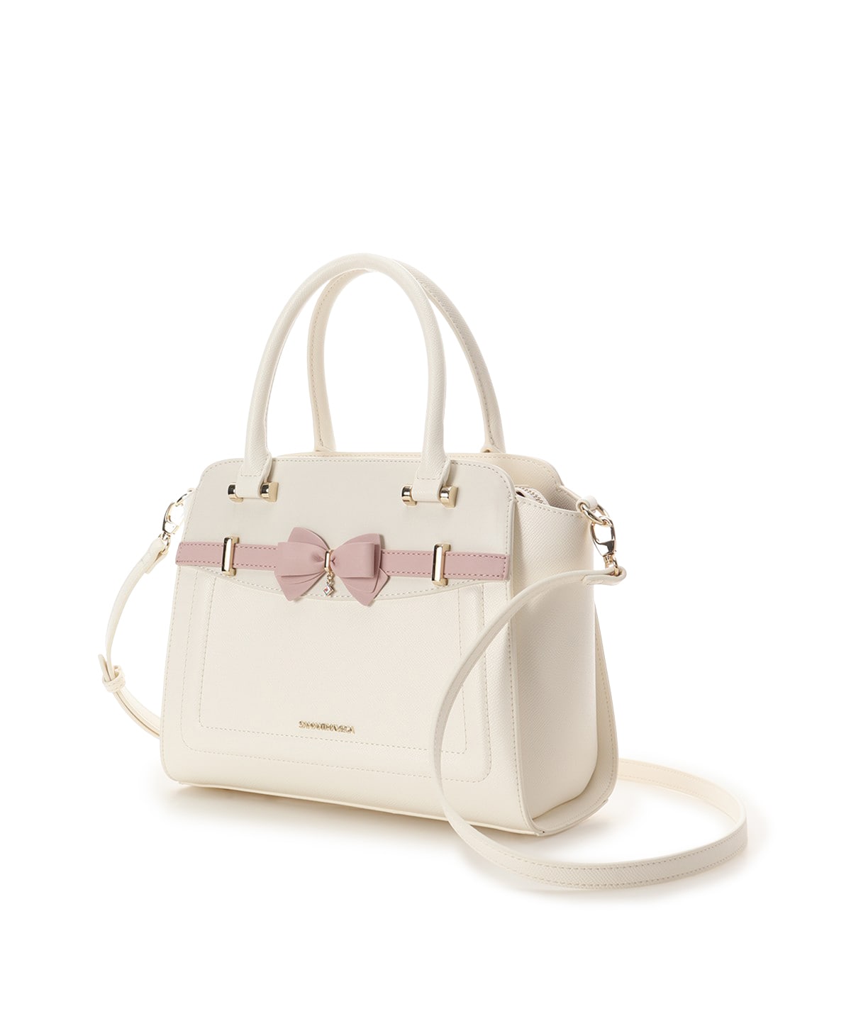 SAMANTHAVEGA Bi-Color Accent Ribbon Handbag  Elegant 2-Way Tote with Detachable Strap
