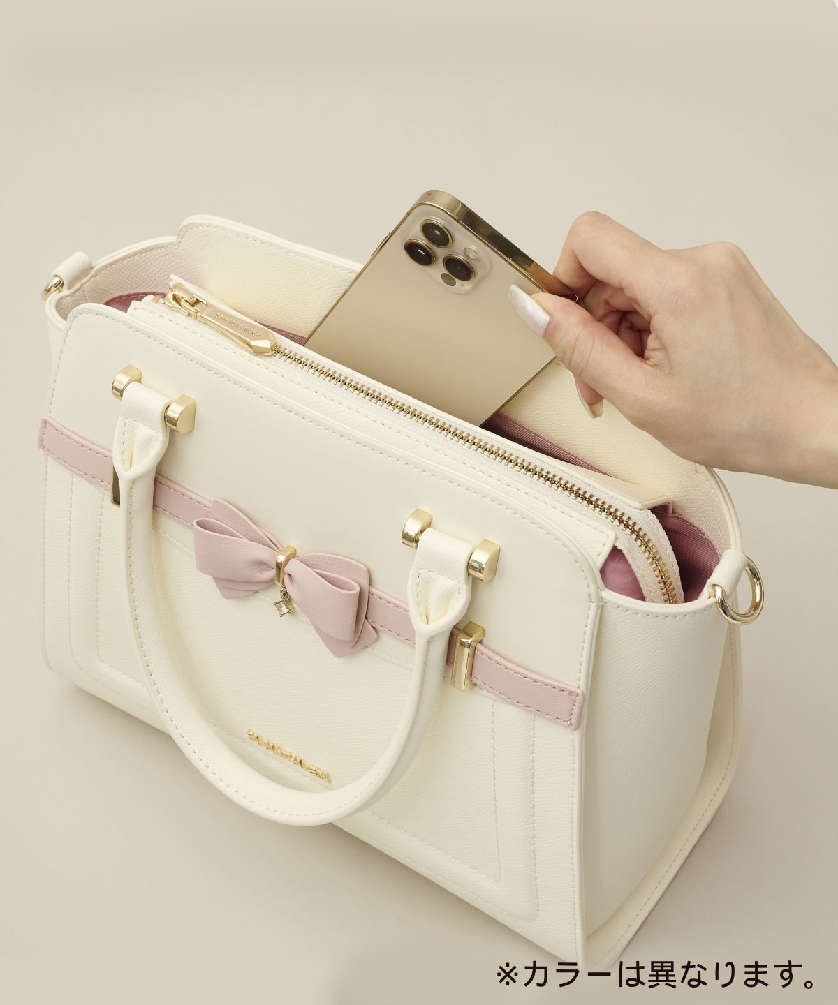 SAMANTHAVEGA Bi-Color Accent Ribbon Handbag  Elegant 2-Way Tote with Detachable Strap