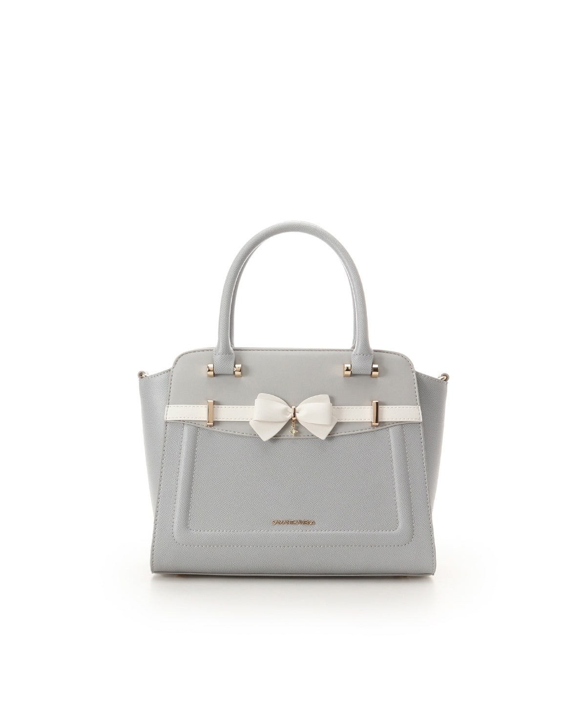 SAMANTHAVEGA Bi-Color Accent Ribbon Handbag  Elegant 2-Way Tote with Detachable Strap
