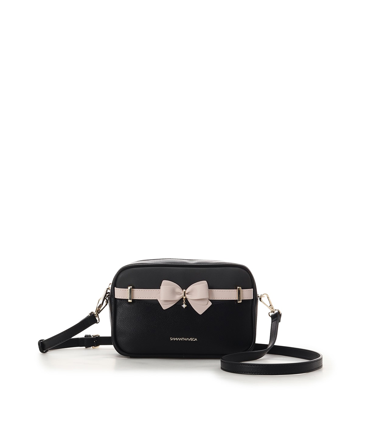 SAMANTHAVEGA Bicolor Accent Ribbon Mini Shoulder Bag  Adjustable Crossbody with Elegant Ribbon Charm