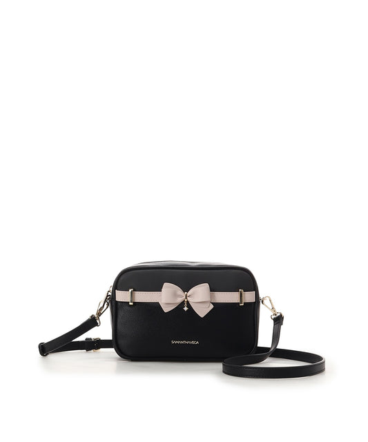 SAMANTHAVEGA Bicolor Accent Ribbon Mini Shoulder Bag  Adjustable Crossbody with Elegant Ribbon Charm