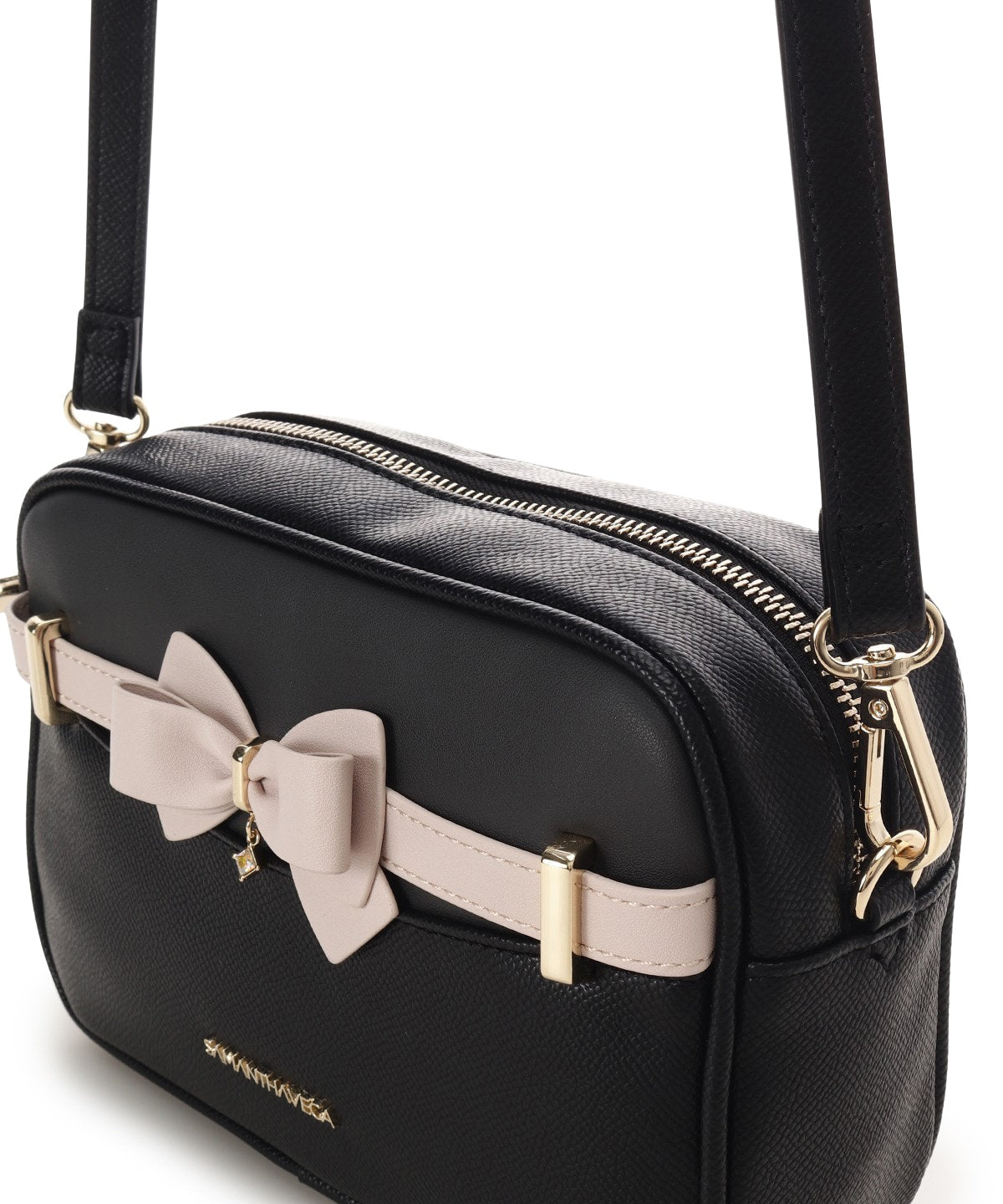 SAMANTHAVEGA Bicolor Accent Ribbon Mini Shoulder Bag  Adjustable Crossbody with Elegant Ribbon Charm