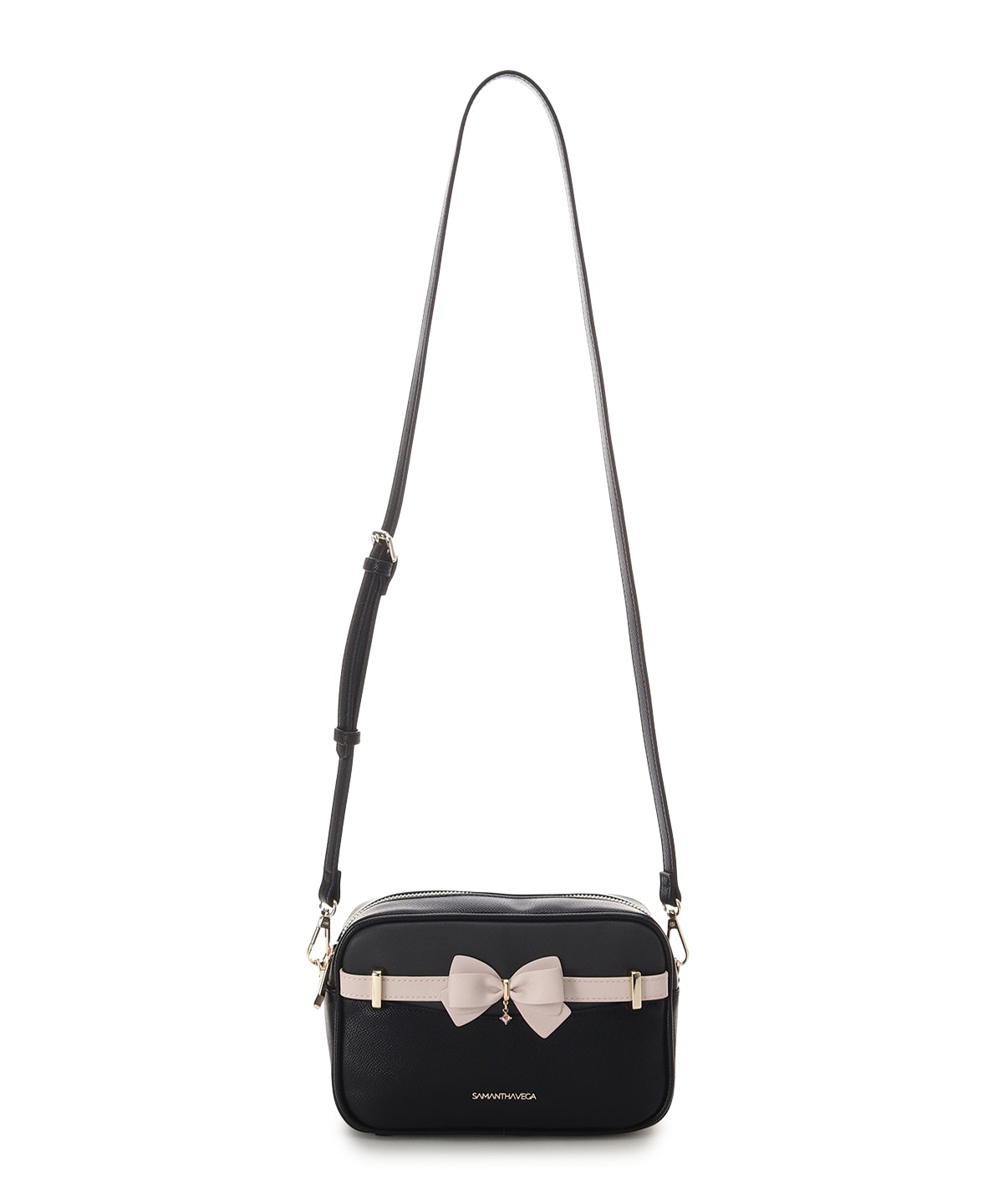 SAMANTHAVEGA Bicolor Accent Ribbon Mini Shoulder Bag  Adjustable Crossbody with Elegant Ribbon Charm