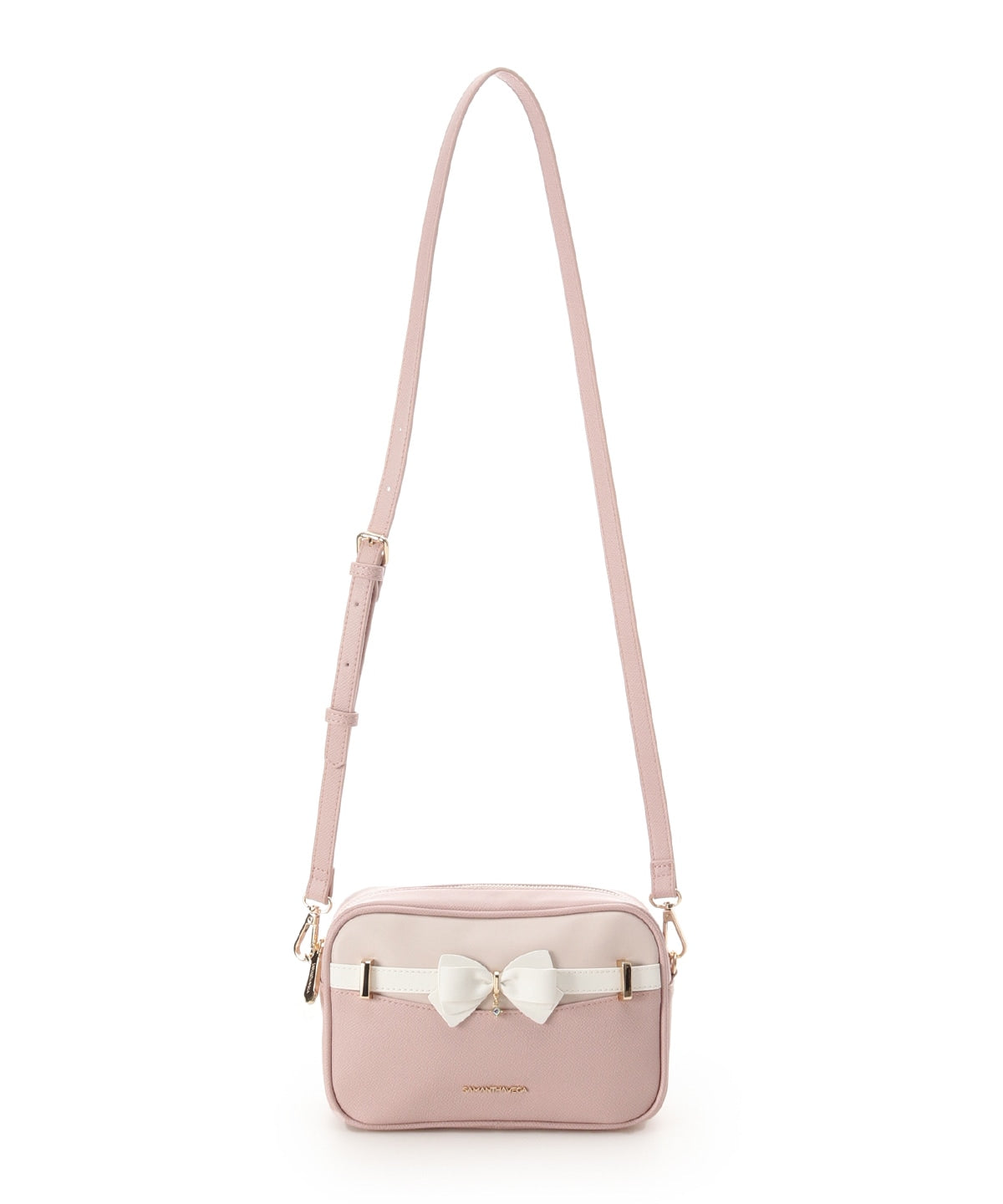 SAMANTHAVEGA Bicolor Accent Ribbon Mini Shoulder Bag  Adjustable Crossbody with Elegant Ribbon Charm