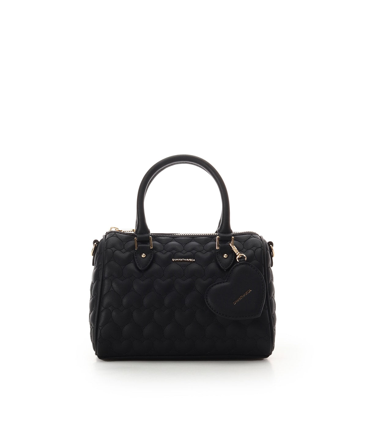 SAMANTHAVEGA Eternal Heart Quilted Boston Bag | 2-Way Handbag with Detachable Mirror