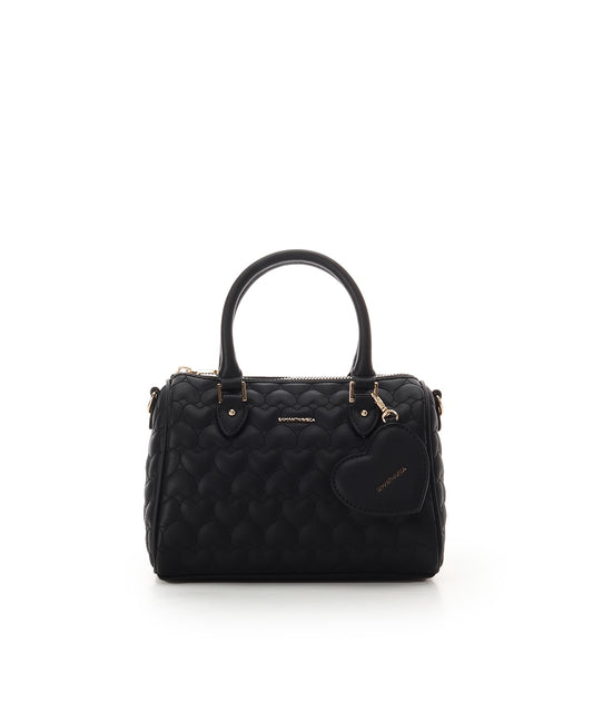 SAMANTHAVEGA Eternal Heart Quilted Boston Bag | 2-Way Handbag with Detachable Mirror