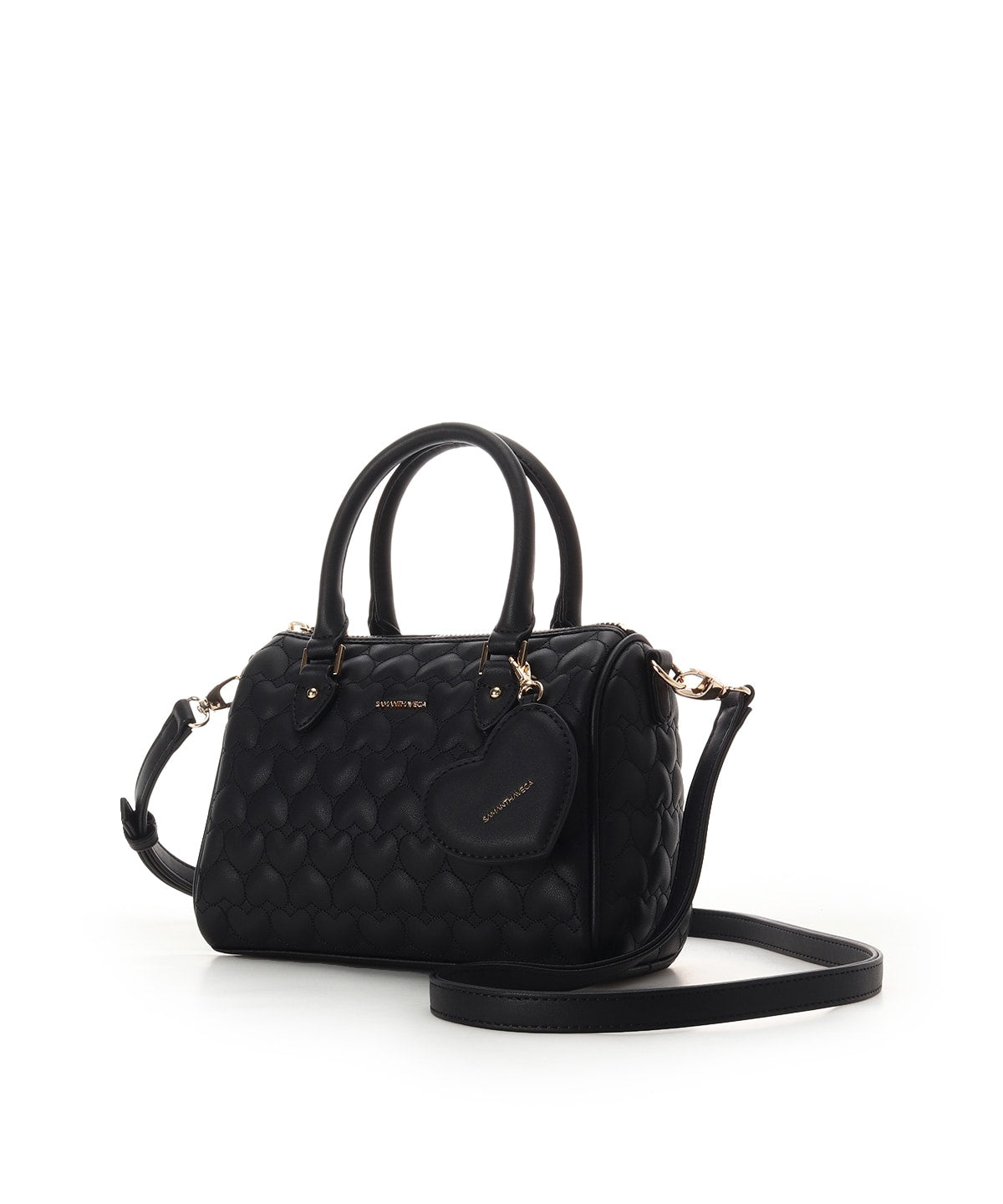 SAMANTHAVEGA Eternal Heart Quilted Boston Bag | 2-Way Handbag with Detachable Mirror