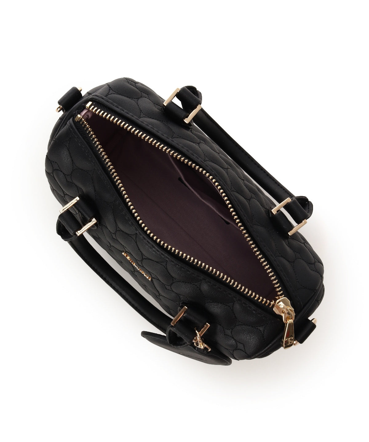 SAMANTHAVEGA Eternal Heart Quilted Boston Bag | 2-Way Handbag with Detachable Mirror